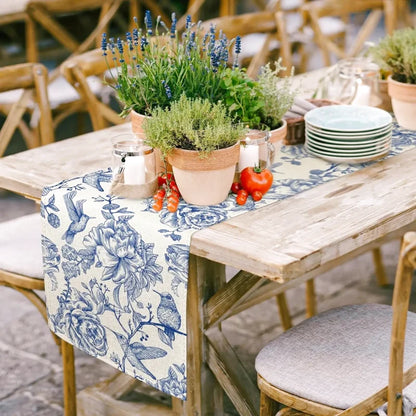 chemin table fleur oiseaux bleu