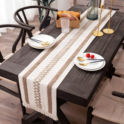 chemin table toile jute blanc beige