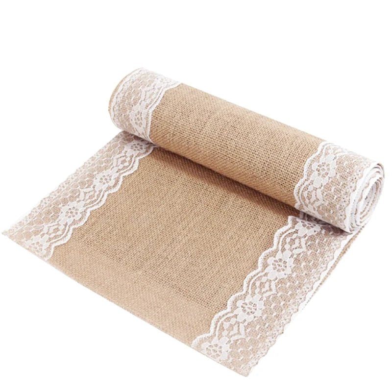 chemin table toile jute long dentelle