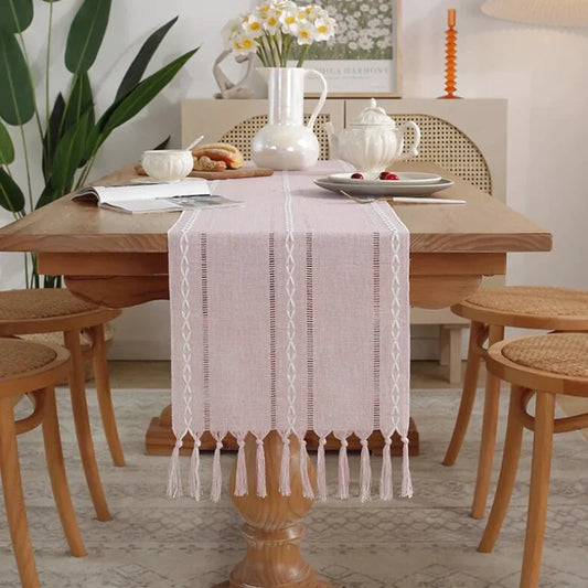 chemin de table toile de jute rose