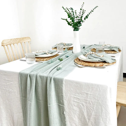 Chemin Table Vert Eucalyptus gaz coton